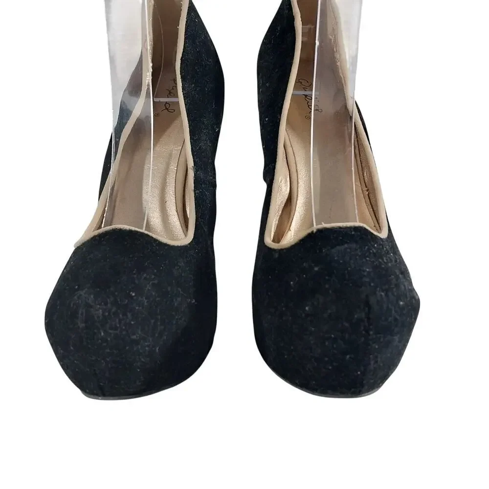 QUPID! BLACK VELVETEEN & TAN VEGAN SUEDE STILETTO PLATFORM HEELS, PUMPS! SZ 8.5M
